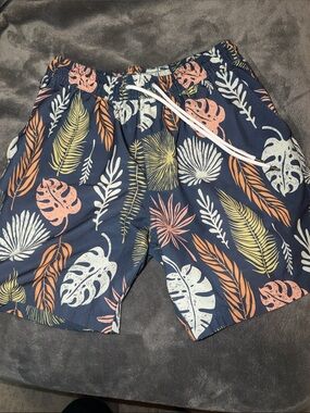 Goodfellow & Co Navy Tropical Leaf Swim Trunks